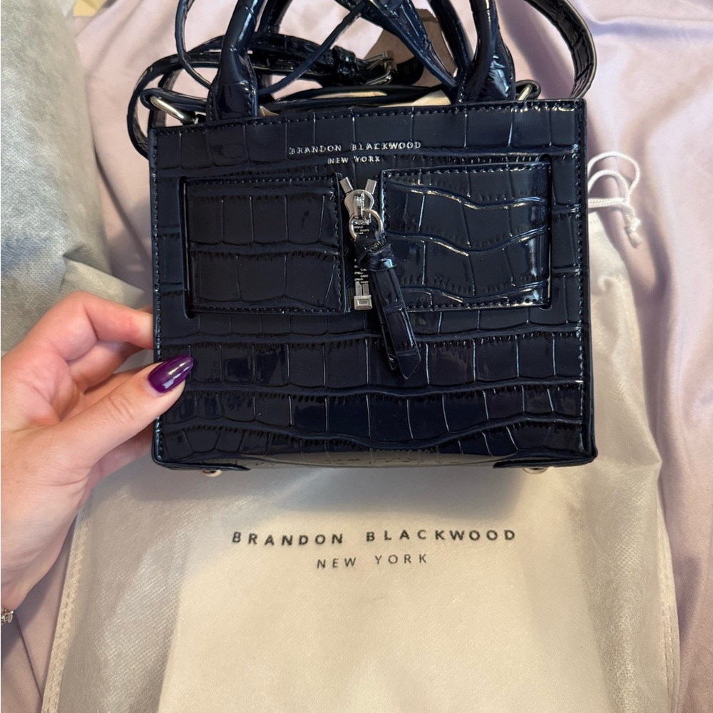 Brandon Blackwood Navy Croc-Embossed Bag